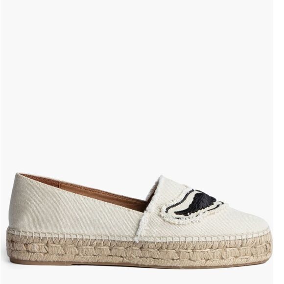 Zadig & Voltaire Canvas Espadrille Slip on‎ Flat, Cream/Black, Size 11, NWOT - Picture 12 of 16